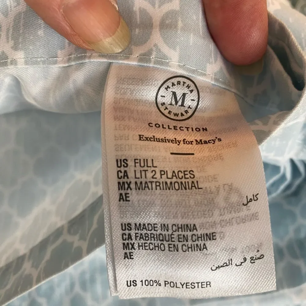 Martha Stewart Blue and White Patterned Bedding Sheets